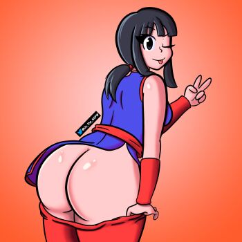 ass black_hair chi-chi_(dragon_ball) clothes_pull dragon_ball highres long_hair mooning pants pants_pull tagme
