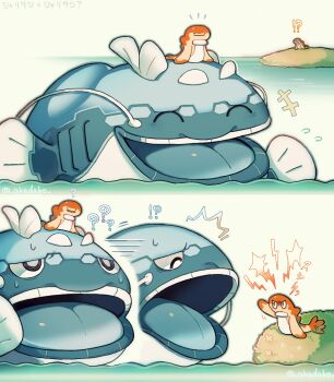 ? ?? akadako angry commentary_request ditto dondozo gen_1_pokemon happy highres nintendo no_humans ocean open_mouth pokemon pokemon_(creature) smile surprised tatsugiri tatsugiri_(curly) transformed_ditto translation_request