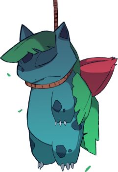 4chan arms_at_sides closed_eyes colored_skin death drawfag flower gen_1_pokemon green_skin hanging highres ivysaur leaf midair nintendo non-web_source noose plant pokemon pokemon_(creature) pokemon_focus red_flower rope rope_around_neck suicide transparent_background
