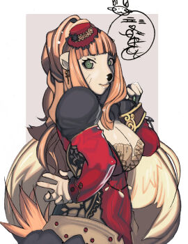 breasts cleavage corset curvy dress furry gothic_lolita hat large_breasts lolita_fashion mink nonami_takizawa