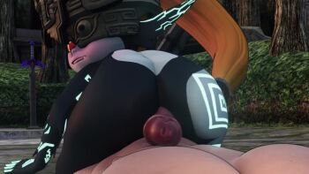 1boy 1girl 3d animated ass black_skin blush colored_skin completely_nude cum ejaculation feet foreskin girl_on_top grabbing_own_ass grey_skin grinding helmet hetero huge_filesize lolpantsu looking_back midna nintendo nude open_mouth orange_hair outdoors penis pussy shortstack soles sound tagme the_legend_of_zelda the_legend_of_zelda:_twilight_princess toes tree video