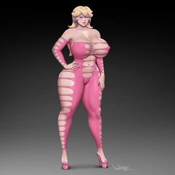 1girl blonde_hair breasts huge_breasts long_hair mario_(series) nintendo pinkdrawz princess_peach super_mario_bros._1