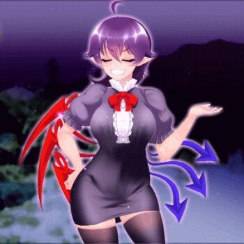 1girl 1other angry animated animated_gif blush bouncing_breasts breasts clothes_lift disembodied_hand dress dress_lift houjuu_nue large_breasts lowres nipples no_panties nobra nude nurunurubouzu one-piece_dress particles purple_hair pussy red_eyes skirt skirt_lift standing tagme touhou uncensored