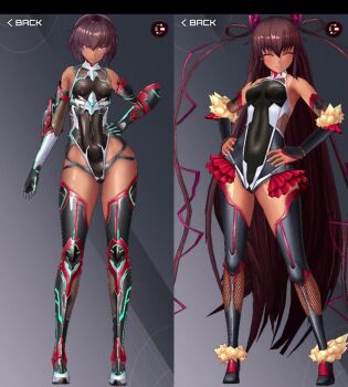 2girls 3d action_taimanin alternate_form alternate_name_spelling animated ass bare_shoulders bodysuit boots breasts brown_hair comparison covered_navel curvy dark-skinned_female dark_skin elbow_gloves full_body gloves gun highleg highleg_leotard highres holding holding_weapon huge_ass impossible_clothes impossible_leotard leotard lilith-soft long_hair looking_ahead looking_at_viewer mizuki_yukikaze mizuki_yukikaze_(future) multiple_girls multiple_views one-piece_tan pink_eyes revealing_clothes shiny_clothes shiny_skin short_hair small_breasts smile tagme taimanin_(series) taimanin_yukikaze talking tan tanline thigh_boots thong_leotard turnaround twintails two_side_up very_long_hair video weapon wide_hips