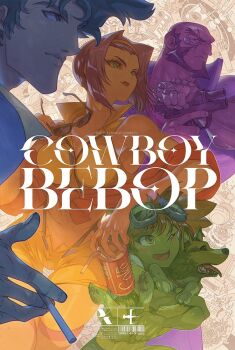 Rule 34 | 2boys, 2girls, cigarette, cowboy bebop, dog, edward wong hau pepelu tivrusky iv, edwin huang, ein (cowboy bebop), faye valentine, goggles, goggles on head, gun, holding, holding cigarette, holding gun, holding weapon, jet black, mechanical arms, multiple boys, multiple girls, smoking, spike spiegel, weapon