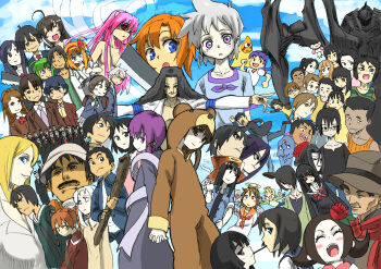 00s 1990s_(style) 6+boys 6+girls absolutely_everyone absurdres ahoge animal_costume black_hair blonde_hair blue_eyes blunt_bangs blush bokurano braid brown_hair character_request chise_(saishuu_heiki_kanojo) eiri_masami elfen_lied enma_ai everyone facial_hair fantastic_children flower formal fuyou_kaede ga-rei ga-rei_zero glasses green_hair haibane_renmei hair_over_breasts hair_over_one_breast hairband halo hat helga helga_(fantastic_children) highres higurashi_no_naku_koro_ni hikikomori_alien hone_onna horns hoshimaru housen_aoi ichimoku_ren ima_soko_ni_iru_boku isayama_yomi itou_makoto_(school_days) iwakura_lain jacket jewelry jigoku_shoujo katsura_kotonoha kazuho_yoshii key_the_metal_idol kikuri kuu_(haibane_renmei) lala-ru long_hair lucy_(elfen_lied) machete masami_eiri matsutani_shuuzou metaseko_(kajistyle) mima_tokiko mugen_no_ryvius multiple_boys multiple_girls mustache narutaru necklace necktie nhk_ni_youkoso! open_mouth orange_hair pink_hair purple_eyes purple_hair rakka_(haibane_renmei) ran_(texhnolyze) reki_(haibane_renmei) retro_artstyle rose ryuuguu_rena saionji_sekai saishuu_heiki_kanojo school_days school_uniform serial_experiments_lain shigure_asa short_hair shuffle! shuuji_(saishuu_heiki_kanojo) skirt striped suit tamai_shiina tan tank_top texhnolyze tohma tsuchimiya_kagura wanyuudo weapon white_hair wings yellow_eyes zearth