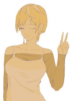 1girl breasts earrings izumo_tenka jewelry large_breasts mato_seihei_no_slave one_eye_closed solo