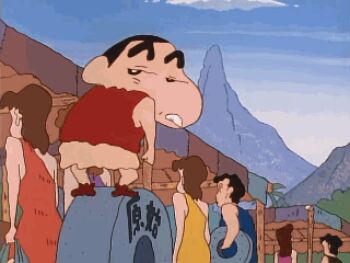 1boy 1girl animated animated_gif crayon_shin-chan lowres money nohara_shinnosuke qvga stone