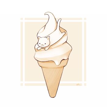 :3 cat chai_(drawingchisanne) food ice_cream ice_cream_cone lying no_humans on_stomach original signature soft_serve solo undersized_animal