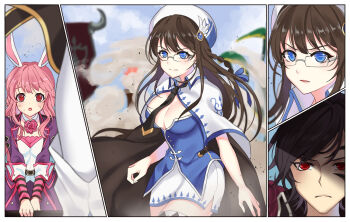 animal_ears arpiel blue_eyes brown_hair glasses hamericano irene_(arpiel) necktie non-web_source pink_hair rabbit_ears red_eyes sonora_(arpiel)