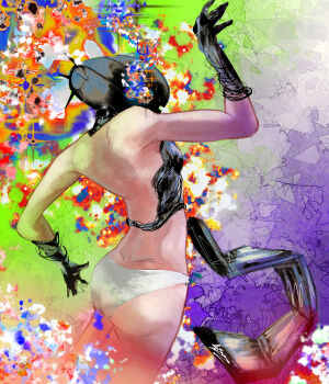 1girl absurdres apron ass black_apron black_gloves bomb_devil_(chainsaw_man) breasts chainsaw_man dynamite explosive gloves hazel_hzl highres object_head panties small_breasts solo underwear white_panties