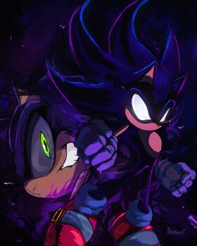 2kartz aggressive black_fur black_hair blue_fur blue_hair dark_sonic gloves green_eyes grin no_mouth scary_face sega shoes smile socks sonic_(series) sonic_the_hedgehog sonic_x spiked_hair tms_entertainment transformation white_eyes