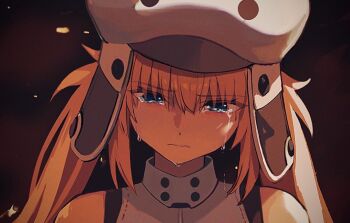 1girl artoria_caster_(fate) artoria_caster_(first_ascension)_(fate) artoria_pendragon_(fate) blonde_hair bomberca309 crying dark fate/grand_order fate_(series) hat long_hair portrait sleeveless tears twintails white_hat