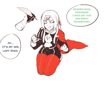 1boy 1girl anger_vein angry body_writing male_byleth_(fire_emblem) clenched_hands edelgard_von_hresvelg english_text false_smile fire_emblem fire_emblem:_three_houses forehead gloves holding nintendo nyantcha pantyhose red_pantyhose red_thighhighs smile solo_focus speech_bubble thighhighs tic-tac-toe