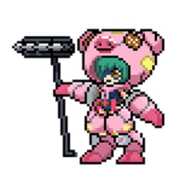 Rule 34 | animal costume, cho-hakkaimon, costume, digimon, digimon (creature), mask, oo00mike00oo, pig costume, spikes, sprite, sprite art, swimsuit, white background