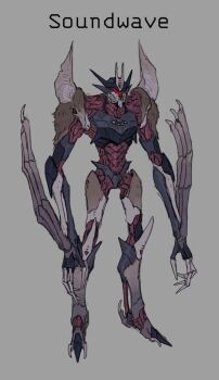 assault_visor beast_wars character_name full_body grey_background highres looking_ahead mecha mecha_focus no_humans predacon redesign robot runef1eld science_fiction simple_background solo soundwave_(transformers) transformers v-fin