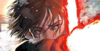 Rule 34 | animification, battle, energy sword, fake screenshot, fighting stance, unworn headwear, highres, kylo ren, lightsaber, male focus, maromayu, realistic, science fiction, serious, sith, solo, star wars, star wars: the last jedi, sword, weapon