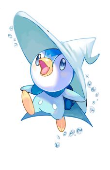 animal_focus artcher_artwork beak bird blue_eyes blue_hat commentary english_commentary full_body gen_4_pokemon hat highres nintendo no_humans open_mouth penguin piplup pokemon pokemon_(creature) tagme tongue water water_drop white_background wizard_hat