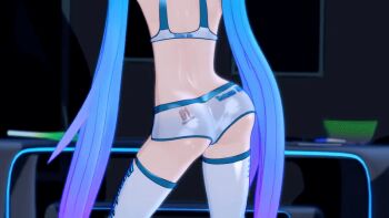 1girl 3d animated animated_gif arms_up ass ass_shake back dancing elbow_gloves from_behind gloves green_hair gs-mantis hatsune_miku long_hair shiny_skin short_shorts shorts solo thighhighs twintails vocaloid