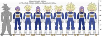 2boys 2nd_grade_super_saiyan dragon_ball dragonball_z flat_color male_focus multiple_boys partially_colored size_chart son_goku super_saiyan the-devils-corpse_(artist) trunks_(dragon_ball) trunks_(future)_(dragon_ball) variations white_background