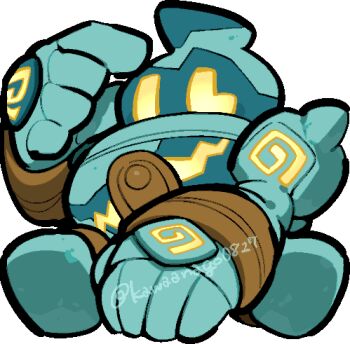 Rule 34 | chibi, chibi only, commentary request, full body, gen 5 pokemon, golem, golurk, kawaanago, lowres, nintendo, pokemon, pokemon (creature), pokemon focus, sitting, solo, transparent background, twitter username, yellow eyes