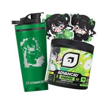 1girl black_hair black_shirt blowing_kiss bow bowtie chibi choker close-up cuff_links dress elf glasses green_dress hair_bow heart indie_virtual_youtuber jar kneehighs merchandise pointy_ears red_eyes rev_says_desu shirt socks saint_patrick&#039;s_day stickers thermos transparent_background twintails