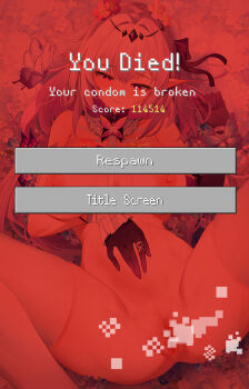 1girl absurdres blush breasts breasts_apart bug butterfly butterfly_tattoo castorice_(honkai:_star_rail) censored chinese_commentary commentary_request elbow_gloves flower game_over_screen gameplay_mechanics gloves gradient_hair hair_flower hair_ornament highres honkai:_star_rail honkai_(series) insect large_breasts long_hair looking_down lying minecraft mosaic_censoring multicolored_hair nipples nude on_back open_mouth pink_flower pointy_ears pubic_tattoo purple_butterfly purple_eyes purple_gloves purple_hair purple_pupils pussy single_elbow_glove skindentation solo spread_legs sweat tattoo thighhighs very_long_hair white_thighhighs wood_cube