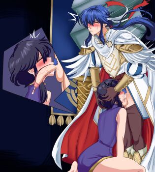 Rule 34 | 1boy, 1girl, absurdres, black hair, blue hair, blush, closed eyes, clothes down, commission, commissioner upload, cum, cum in mouth, cum in throat, cut-in, deepthroat, fellatio, fire emblem, fire emblem: genealogy of the holy war, fire emblem heroes, grabbing another's hair, hand on another's head, hands on another's head, head grab, hetero, highres, holding another's hair, kneeling, larcei (fire emblem), long hair, male pubic hair, nintendo, open mouth, oral, penis, pillar, pubic hair, rs40uchiha, seliph (fire emblem), short hair, simple background, uncensored, x-ray