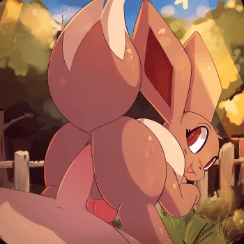 &gt;_&lt; 2boys anal animal_penis animated animated_gif bestiality eevee gen_1_pokemon highres knotted_penis lodetail male_focus male_penetrated multiple_boys nintendo open_mouth outdoors penis pokemon pokemon_(creature) pokephilia red_eyes sex yaoi