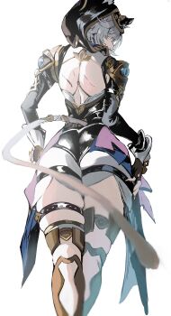 Rule 34 | 1girl, absurdres, animal hood, ass, black hood, breasts, cat girl, cat hood, cat tail, cipher (honkai: star rail), cleavage, crossed legs, ears through hood, from behind, highres, honkai: star rail, honkai (series), hood, hooded leotard, long legs, solo, tail, thighs, yato (yama0x1), yellow nails