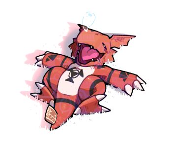 Rule 34 | claws, closed eyes, digimon, digimon (creature), guilmon, highres, lying, nose bubble, on back, open mouth, sleeping, solo, sunsnak sn, tail