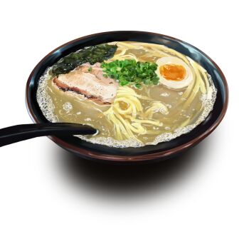 boiling cooking egg_(food) food food_focus fried_egg frying_pan meat no_humans noodles original ramen still_life vegetable white_background zaltys