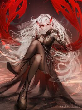 Rule 34 | 1girl, black bodystocking, black dress, bodystocking, commentary, commission, cowlick, dols art, dress, english commentary, extra eyes, eye hair ornament, eye symbol, eyes on wings, genshin impact, hair intakes, highres, red wings, ronova (genshin impact), side ahoge, solo, vgen commission, wings, yellow eyes