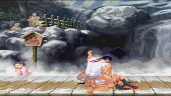 1boy 1girl all_fours animated animated_gif breasts capcom chun-li commission crossover cum cum_in_pussy final_fantasy final_fantasy_vii large_breasts linn_kurosawa m.u.g.e.n muscular non-web_source onsen outdoors partially_undressed ryu_(street_fighter) sex spooning street_fighter street_fighter_iii_(series) tifa_lockhart video_game waitress