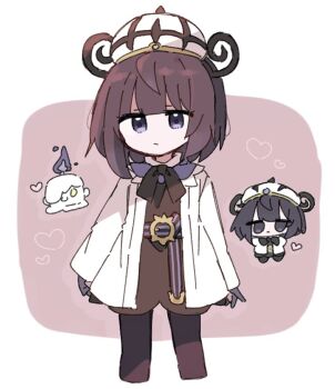 1girl belt belt_buckle black_dress black_hair black_pantyhose blunt_bangs bob_cut buckle chibi chibi_inset closed_mouth coat dress gen_5_pokemon gloves gwynn_(pokemon) hat heart litwick long_sleeves looking_at_viewer nintendo o-ring o-ring_belt open_clothes open_coat pantyhose partially_fingerless_gloves poke_hukaya pokemon pokemon_(creature) pokemon_legends:_z-a purple_eyes short_hair simple_background white_coat