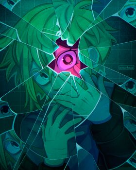 Rule 34 | 1boy, alternate costume, alternate universe, antenna hair, artist name, aubrey (faraway) (omori), aubrey (omori), basil (faraway) (omori), basil (omori), blonde hair, blue eyes, body switch, closed mouth, highres, long sleeves, male focus, omori, personality switch, scar, scar on hand, short hair, sidelocks, solo, zoewillowz