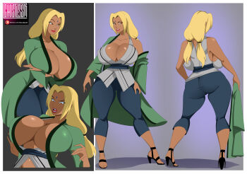 1girl absurdres breasts dark-skinned_female dark_skin ghostlessm grandma highres huge_breasts mature_female naruto_(series) old old_woman parody style_parody tsunade_(naruto)