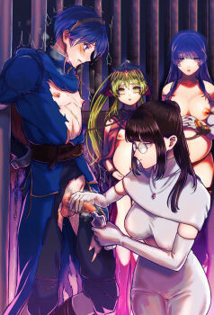 absurdres bound bound_arms breasts caeda_(fire_emblem) chain chained chained_wrists cuffs femdom fire_emblem fire_emblem:_shadow_dragon handcuffed handcuffs handjob higashinogozou highres marth_(fire_emblem) milking milking_handjob nintendo nipples pregnant rope rope_around_neck rope_bondage rope_pull story_at_source tiki_(fire_emblem) tiki_(young)_(fire_emblem)