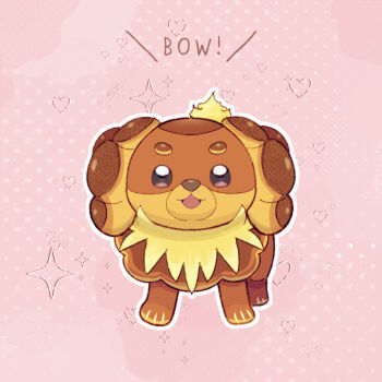 Rule 34 | :3, animal focus, commentary, dachsbun, dog, full body, heart, nintendo, no humans, open mouth, outline, pink background, pokemon, pokemon (creature), pokemon focus, polka dot, polka dot background, shio pie, smile, solo, symbol-only commentary, white outline