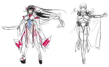 1girl :o aoi_nagisa_(metalder) ass bare_legs blue_hair bodysuit breasts brown_eyes concept_art curvy female_focus fingerless_gloves fingernails floating_hair full_body gigantic_breasts gloves highres hime_cut holding holding_weapon impossible_bodysuit impossible_clothes japanese_clothes leotard lilith-soft long_hair looking_at_viewer mikami_chizu miko official_art open_mouth revealing_clothes shiny_clothes shiny_skin sketch solo source_request taimanin_(series) taimanin_rpgx taimanin_suit thong thong_leotard very_long_hair weapon wide_hips