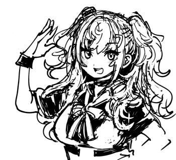 Rule 34 | 1girl, gloves, gouta (nagishiro6624), kantai collection, lineart, long hair, military uniform, minneapolis (kancolle), monochrome, neckerchief, smile, solo, two side up, upper body, wavy hair