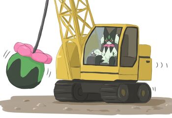 Rule 34 | :3, claws, crane (machine), driving, full body, meowscarada, motion lines, nintendo, pokemon, pun, red eyes, simple background, sitting, smile, what, white background, wrecking ball, ylit shalmon2