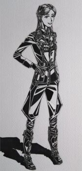 1girl black_jacket boots bordfunker133 cross dress_shirt friedrich_rumpelhardt full_body genderswap genderswap_(mtf) gloves greyscale iron_cross jacket leather leather_jacket long_hair looking_at_viewer luftwaffe monochrome nazi original photo_(medium) real_life rumpelhardt-chan_(bordfunker133) shirt shoulder_boards smile world_war_ii