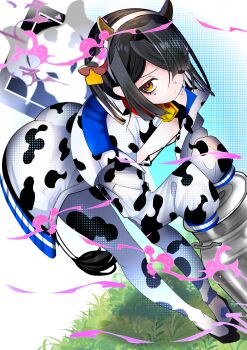 Rule 34 | 1girl, absurdres, animal ears, animal print, ass, bell, bikini, black hair, breasts, brown eyes, collar, commentary request, cow ears, cow horns, cow print, cowbell, fake animal ears, fake horns, fate/grand order, fate (series), hair over one eye, highres, horns, jacket, kitsunebi44410, leaning forward, long sleeves, looking at viewer, micro bikini, milk churn, mole, mole under eye, pantyhose, short hair, sleeves past fingers, sleeves past wrists, small breasts, solo, swimsuit, white bikini, white jacket, white pantyhose, xu fu (fate)
