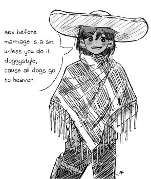 1boy absurdres alternate_costume bright_pupils cowboy_shot double-parted_bangs english_text greyscale hair_behind_ear hair_between_eyes hat highres kel_(faraway)_(omori) kel_(omori) kokomi_(aniesuakkaman) long_sleeves looking_at_viewer male_focus monochrome omori open_mouth pants poncho short_hair simple_background smile sombrero speech_bubble teeth tongue upper_teeth_only white_background