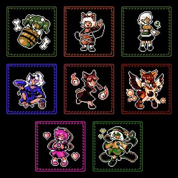 6+girls animal_ears black_background black_sun bone bow braid brown_hair bucket cape cat_ears cat_girl commentary cup dress english_commentary hair_bow hat heart hitodama holding holding_cup horns hoshiguma_yuugi in_bucket in_container kaenbyou_rin kisume komeiji_koishi komeiji_satori kurodani_yamame long_hair mizuhashi_parsee multiple_girls nintendo one_eye_closed pink_hair pixel_art pokemon pokemon_gsc pokemon_gsc_(style) reiuji_utsuho sakazuki side_braid simple_background single_horn skull subterranean_animism sun suwa_lagito third_eye touhou twin_braids wings