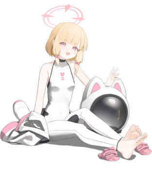 Rule 34 | 1girl, absurdres, barefoot, blonde hair, blue archive, feet, highres, kabanoki, light blush, looking at viewer, medium hair, momoi (blue archive), open mouth, pink eyes, pink socks, socks, soles, toes, unworn socks