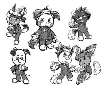 +++ 1girl 5boys annoyed artist_request bernard_(pikmin) blush_stickers boots clenched_teeth collin_(pikmin) cowlick dark-skinned_female dark-skinned_male dark_skin dingo_(pikmin) dog_boy dog_girl expressionless forehead gauntlets glasses gloves greyscale hair_bun half-closed_eyes halftone hand_on_own_chin hand_on_own_hip hand_on_own_knee happy head_mirror headband invisible_chair kemonomimi_mode knee_up long_bangs marking_on_cheek monochrome multiple_boys nintendo no_headwear novelty_glasses opaque_glasses open_mouth parted_lips pikmin_(series) pikmin_4 rescue_corps round_eyewear russ_(pikmin) shepherd_(pikmin) short_hair simple_background single_bang single_hair_bun sitting source_request spacesuit spiked_hair sunglasses teeth thick_eyebrows thinking third-party_source updo v-shaped_eyebrows very_dark_skin white_background yonny_(pikmin)