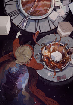 Rule 34 | 1boy, bird boy, bird wings, block (minecraft), commentary, cup, drink, english commentary, explosive, from above, grian (youtuber), heart, highres, light brown hair, limited life smp, luminous slime, male focus, minecraft, minecraft youtube, mini person, miniboy, red sweater, short hair, solo, spoon, sugar cube, sweater, tea, teacup, tnt, tnt block (minecraft), traffic life series, wings