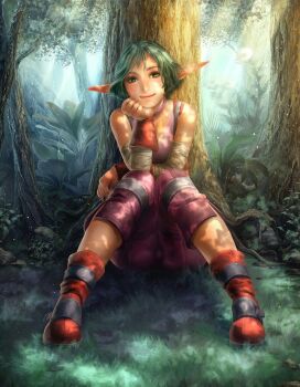 1girl ass green_eyes green_hair jak_and_daxter keira_hagai long_ears sitting thighs yuqoi